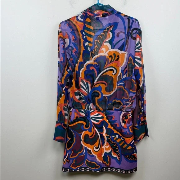 ZARA PUCCI PRINT Vibrant Paisley Open Front long sleeve mini dress medium - Picture 9 of 10